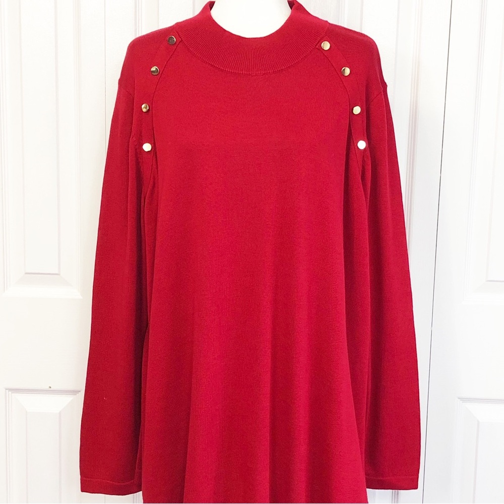 New Jessica London Red Knit Mockneck Gold Button Detail Sweater 22/24 - Picture 1 of 16